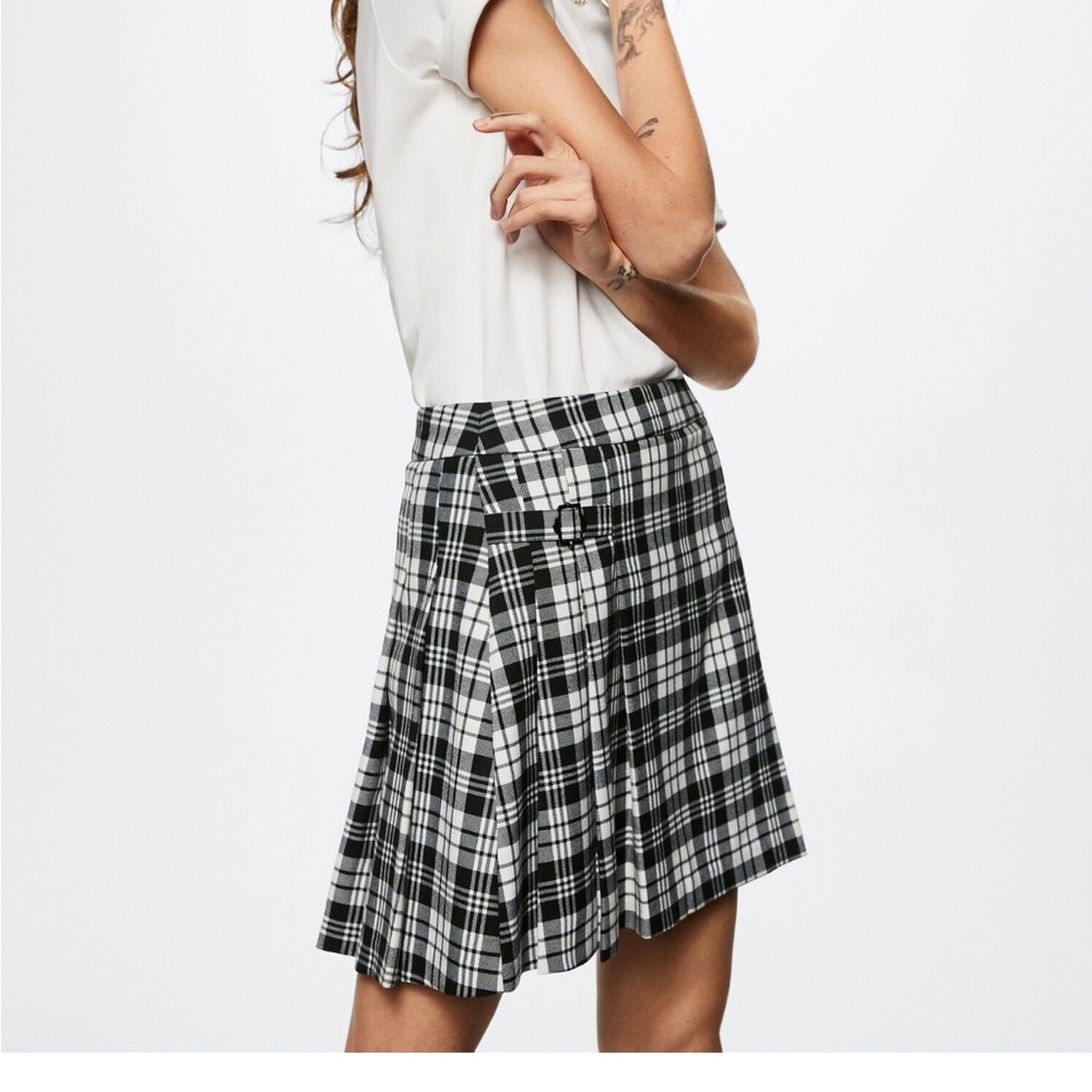 Mango Plaid Black Grunge Goth Preppy Emo Dark Academia Mini Skirt Size XL - Picture 4 of 9